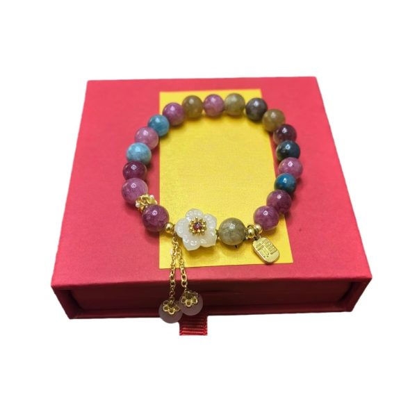 Peach Blossom Natural Color Tourmaline Bracelet For Women