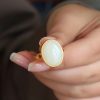 Gilding Inlaid Hetian Egg Noodles Elegant Female Open Ring