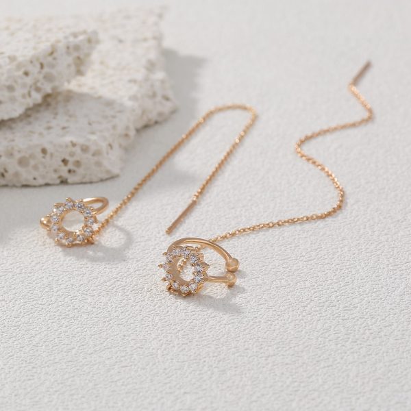 New Korean Super Fairy Ear Thread Female Fashion Personality Round Copper Micro Set Zircon Ear Studs Earbone Clip Chain Simple Style Long Earrings