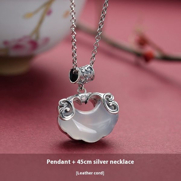 Jade Top Koi Sterling Silver Jade Pendant Natural Chalcedony Longevity Lock Collar