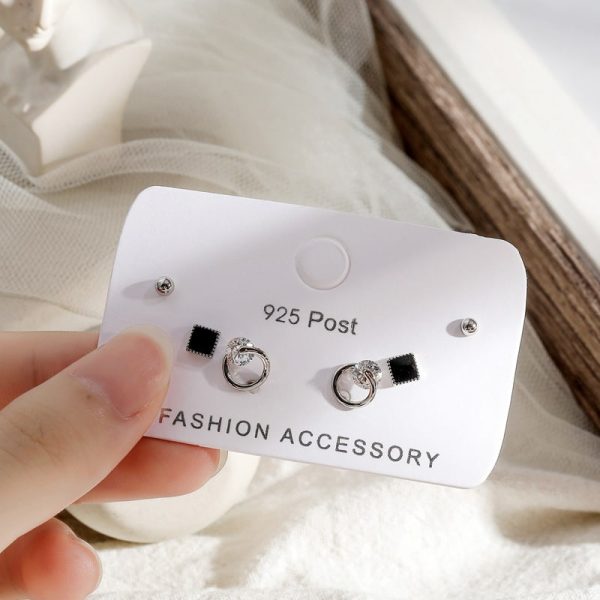 Delicate Earring Set Plain Circle Zircon Square Glazed