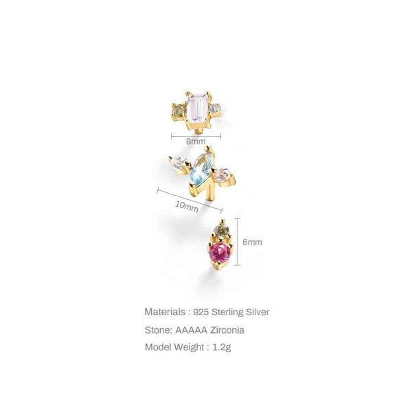 New S925 Sterling Silver Geometric Diamond Stud Earrings Set