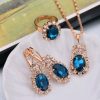 Europe And The United States Personalized Water Drop Color Diamond Necklace, Earrings, Rings Set, Shiny High-end Bridal Jewelry Wholesale