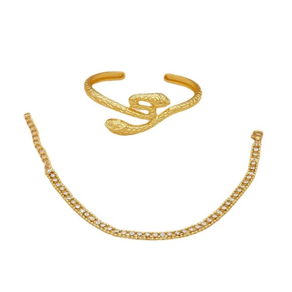 Snake-shaped Bracelet, Diamond-set Chain Bracelet Set Of 2