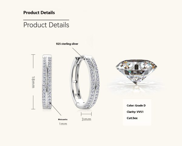 Straight Sterling Silver Earrings Moissanite New Ear Ring