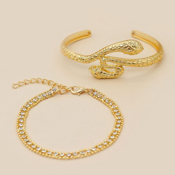 Snake-shaped Bracelet, Diamond-set Chain Bracelet Set Of 2
