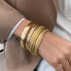 Ethnic Style Alloy Retro Wide Gold Glossy Wristband Bracelet 10 PCs Set