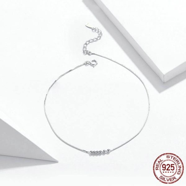 Sterling Silver Anklet Round Beads White Gold Plated S925 Simple