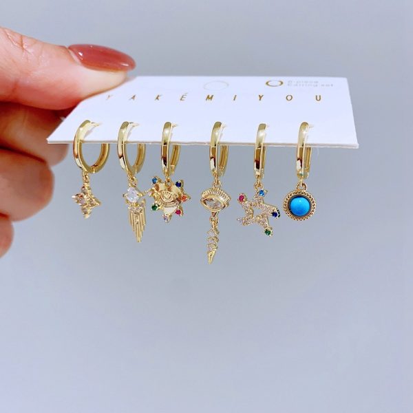 Light Luxury Color Heart-shaped Zircon XINGX Ear Clip 6-piece Set