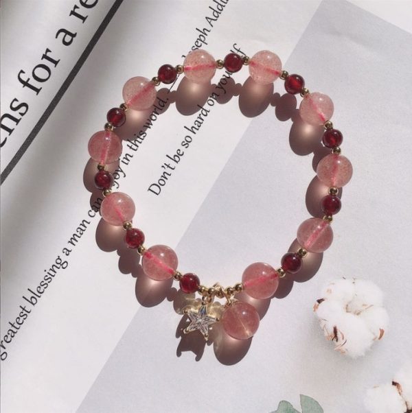 Hetian Jade Peach Blossom Strawberry Quartz Bracelet Girls' Crystal Bracelet