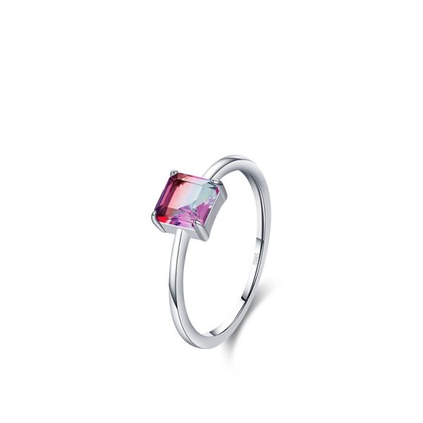 S925 Sterling Silver Temperamental Simple Watermelon Tourmaline Slim Ring