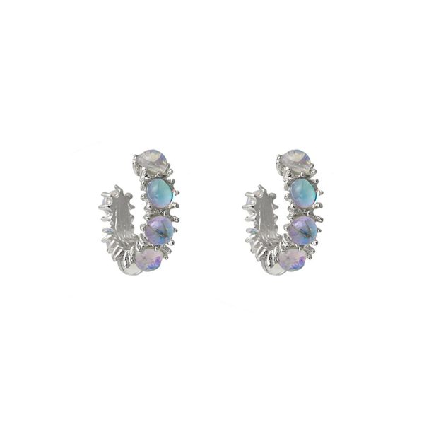 Full Rhinestone Zircon C- Shaped Circle Ear Studs