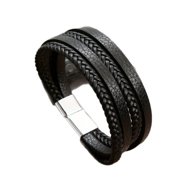 Men's Simple Pu Woven Alloy Magnetic Buckle Bracelet