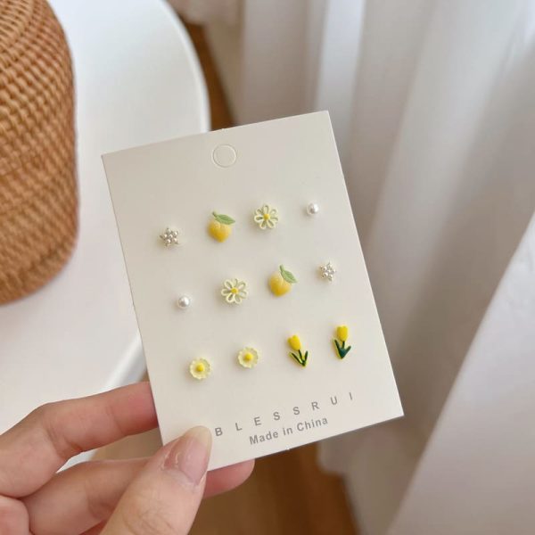 Ceramic Peach Flower Earring Set Combination