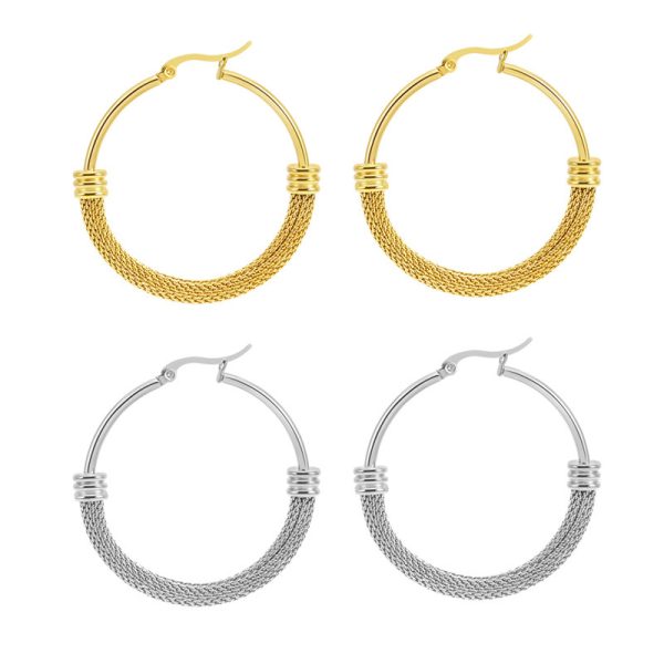 Popular Exaggerated Stainless Steel Circle Woven Earrings