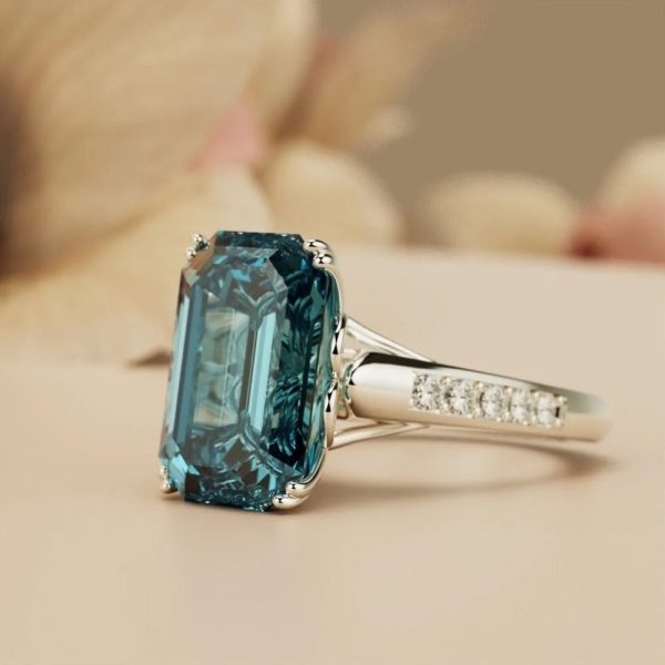 European And American Luxury Blue Rectangular Ring Female