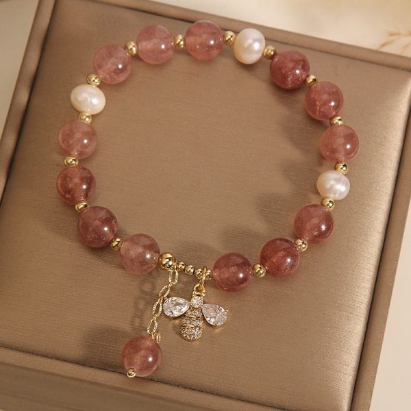 Freshwater Pearl Strawberry Quartz Bracelet Women