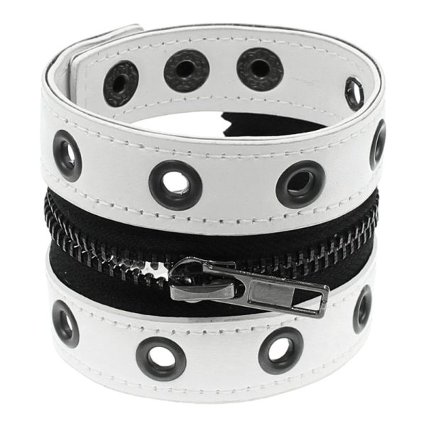 Rivet Chain Ornament Leather Bracelet Women's Round Hole Zipper Wide Version