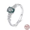 S925 Sterling Silver Seaweed Agate Ring For Women Elegant Retro