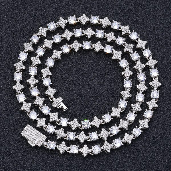 European And American New 6mm Cross Star Zircon Tennis Chain Hip Hop Rhombus Men's Necklace
