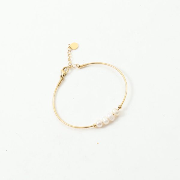 Freshwater Pearl Filament Bracelet Titanium Steel Plated 18K Gold