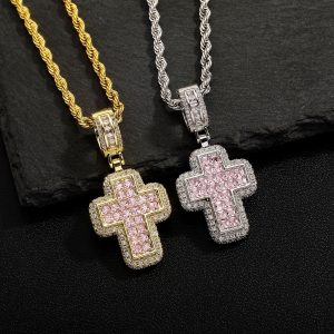 Fashion T Square Zircon Cross Necklace Light Luxury