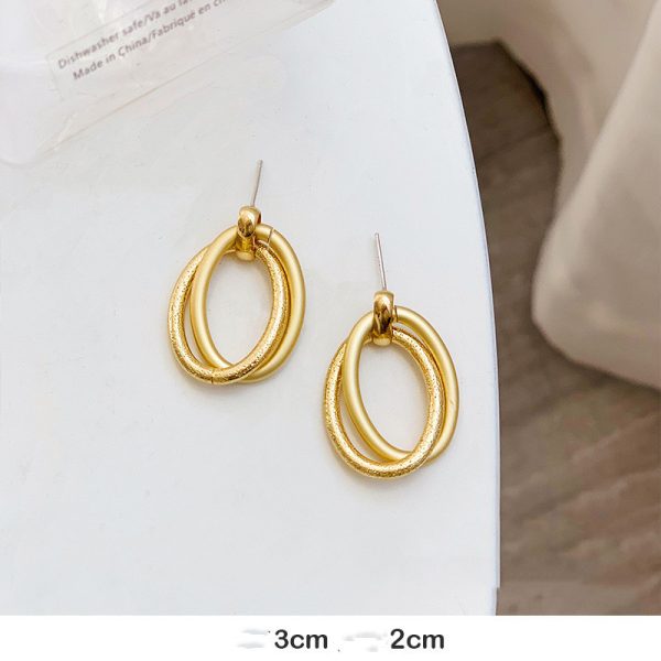 Silver Post Metal Design Sense Earrings Irregular Circle