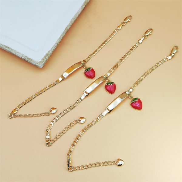 Curved Strawberry Children's Copper Plating 14K Bracelet