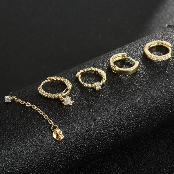 5 Pairs Gold And Silver Ring Earrings Set