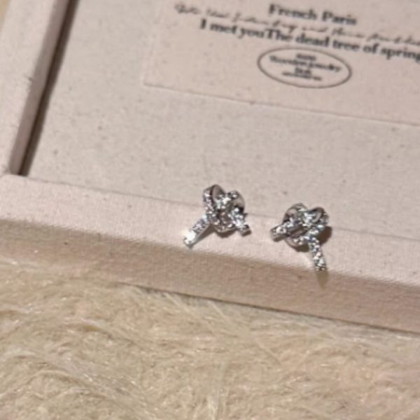 Knotting Exquisite Zircon Earrings For Women S925 Silver Light Luxury