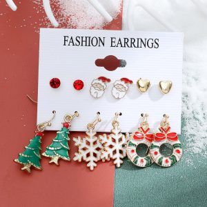 Christmas Snowman Cane Stud Earrings Combination Set