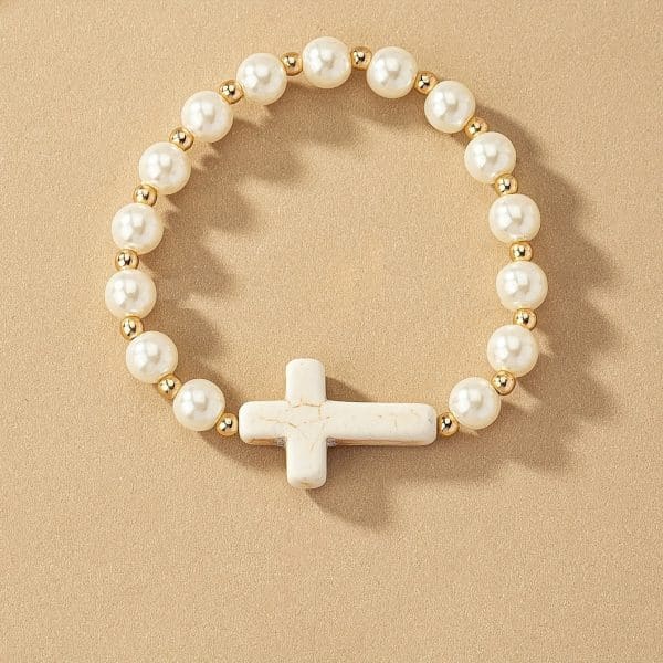 Bracelet Natural Stone Cross Pearl