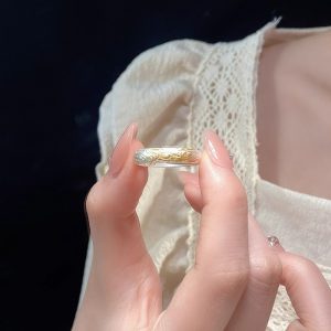 Xiangyun Pattern White Copper Silver Gold Ring