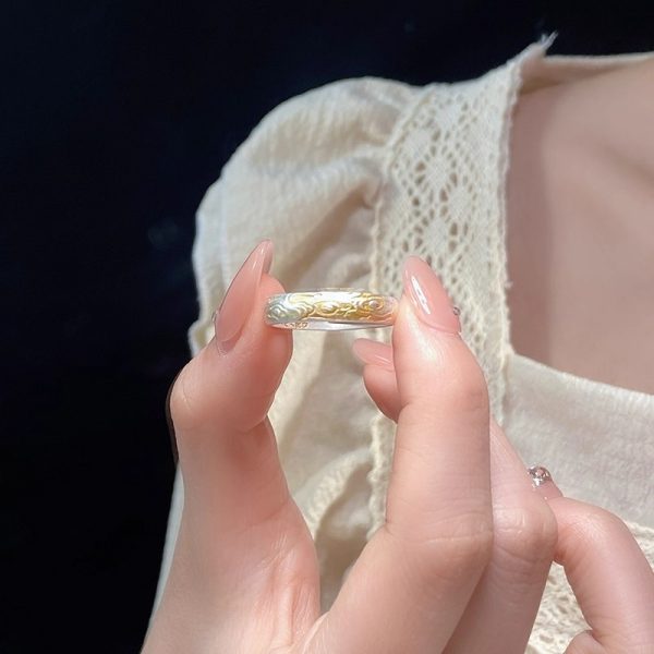 Xiangyun Pattern White Copper Silver Gold Ring