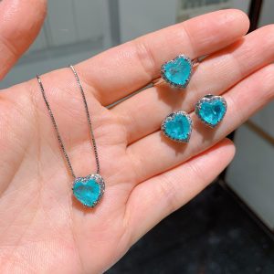 Imitation Paraiba Jewelry Set Heart Shape