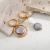 Asymmetric Plating Openwork Circle Stitching Natural Stone Earrings
