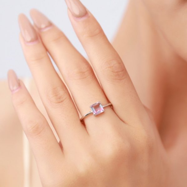 S925 Sterling Silver Temperamental Simple Watermelon Tourmaline Slim Ring