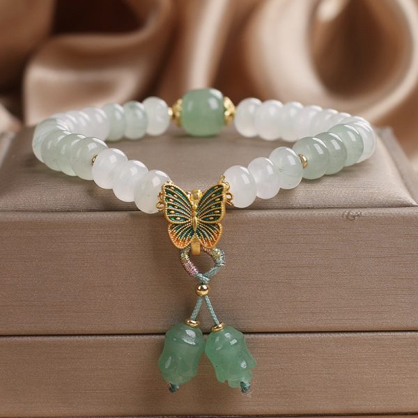 Tian Shan Cui Abacus Beads Jade Bracelet Retro Butterfly Tassel