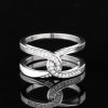 Simple Double C Cross Buckles Copper White Gold Plated Zircon Ring