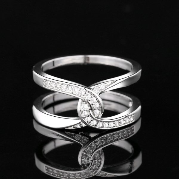 Simple Double C Cross Buckles Copper White Gold Plated Zircon Ring