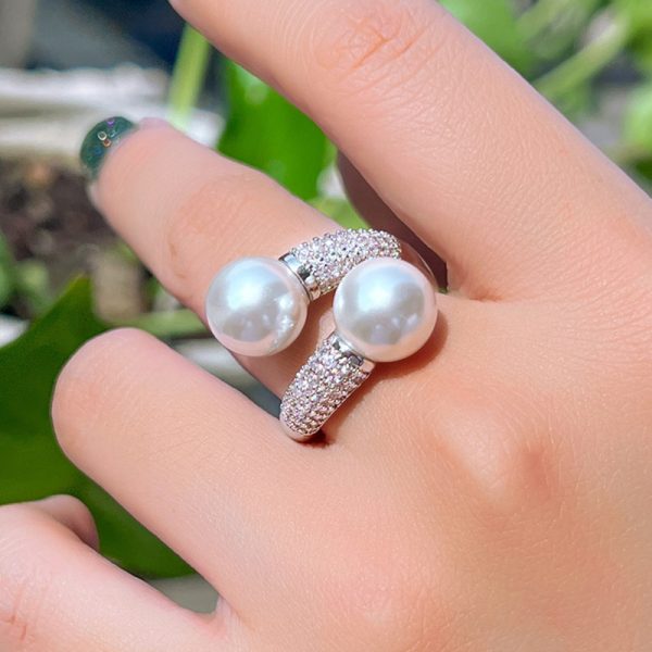 Women's Simple Double Open-end Pearl Ring