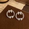 French Style Temperament Bowknot Zircon Stud Earrings Geometric Hollow Circle