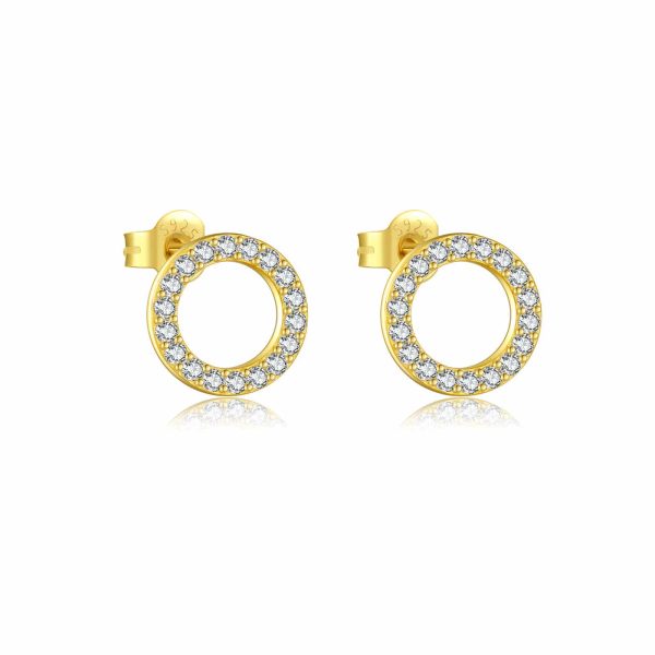 Simple Retro S925 Sterling Silver Rhinestone Zircon Circle Ear Studs