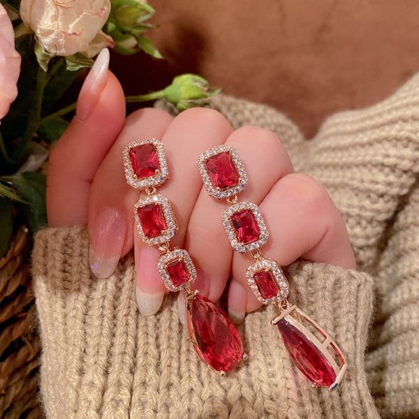 Ruby Drop Earrings Wedding Banquet