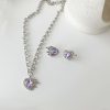 Ladies Heart Purple Peach Heart Water Diamond Earrings Necklace Jewelry Set
