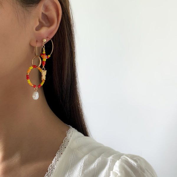 Temperament Stitching Rice Beads Butterfly Earrings Set