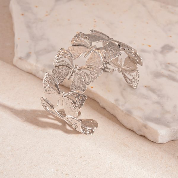Women's Simple Titanium Steel Butterfly Open-end Bracelet