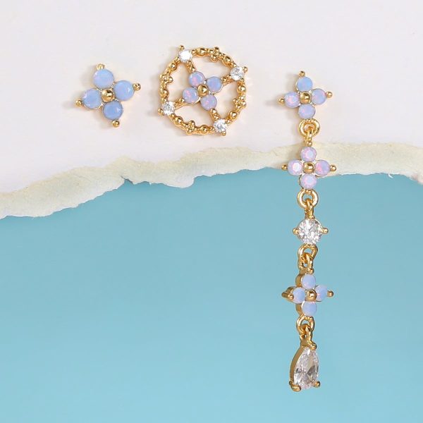 Light Blue Earings Set Temperament Orchid Combination