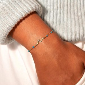 Sea Wave Blue Enamel Epoxy Bracelet For Women