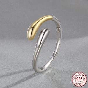 S925 Sterling Silver European And American Color Separation Electroplated Water Drop Open Ring For Women